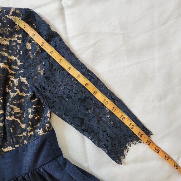 Eliza J Lace Fit and Flare Navy Blue Cocktail Dress. Pockets. Size 4P. - Picture 10 of 15
